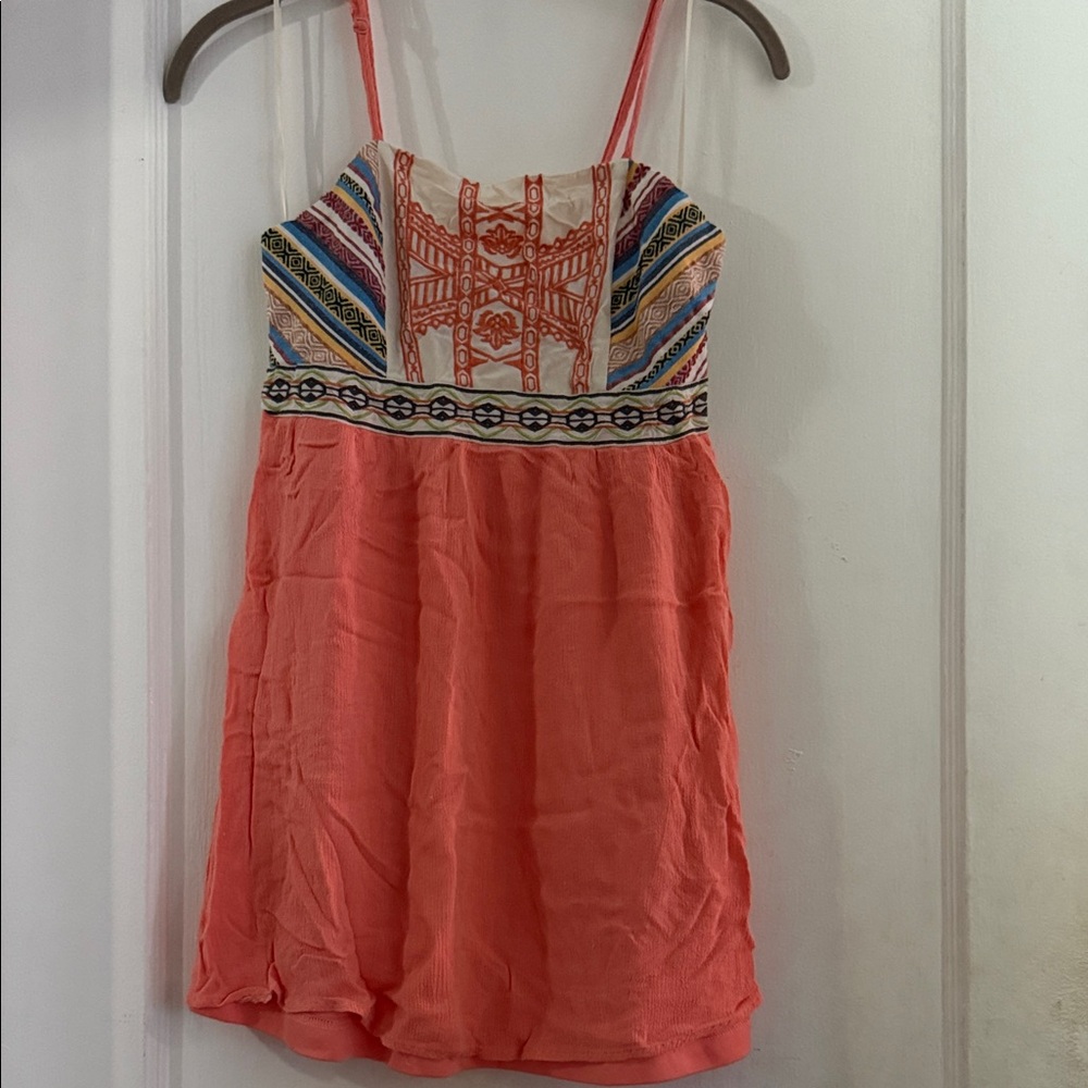 Flying Tomato Coral and Multicolor Embroidered Mini Dress